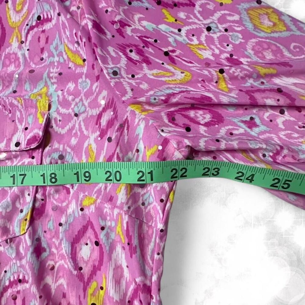 Fairycore Whimsical Pink Paisley Button Up Blouse With Sparkly Detail - Picture 4 of 7